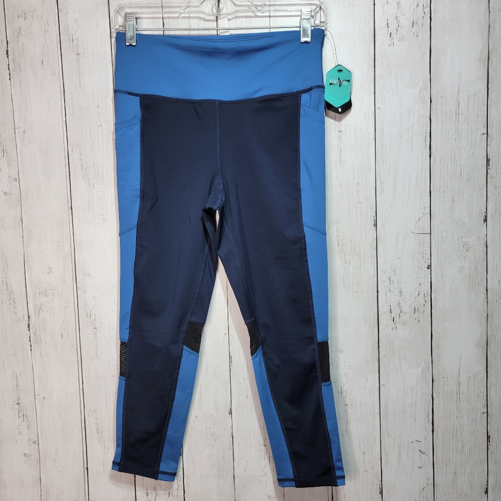 NWT LulaRoe Women's Rise Fearless Capri Athletic Wear Blue Black Leggings Medium